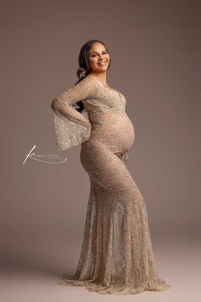 Beautiful expecting mother during a studio maternity session with Kimberly Cowan Photography, Midland Texas maternity photographer.